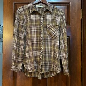 Plaid Button Down Shirt - Brown